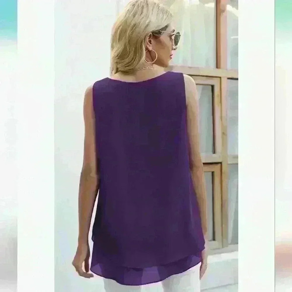 🌴2/$25🌴JOUICA | Women's Purple Sleeveless Chiffon Double Tiered Layered Top - Picture 3 of 8